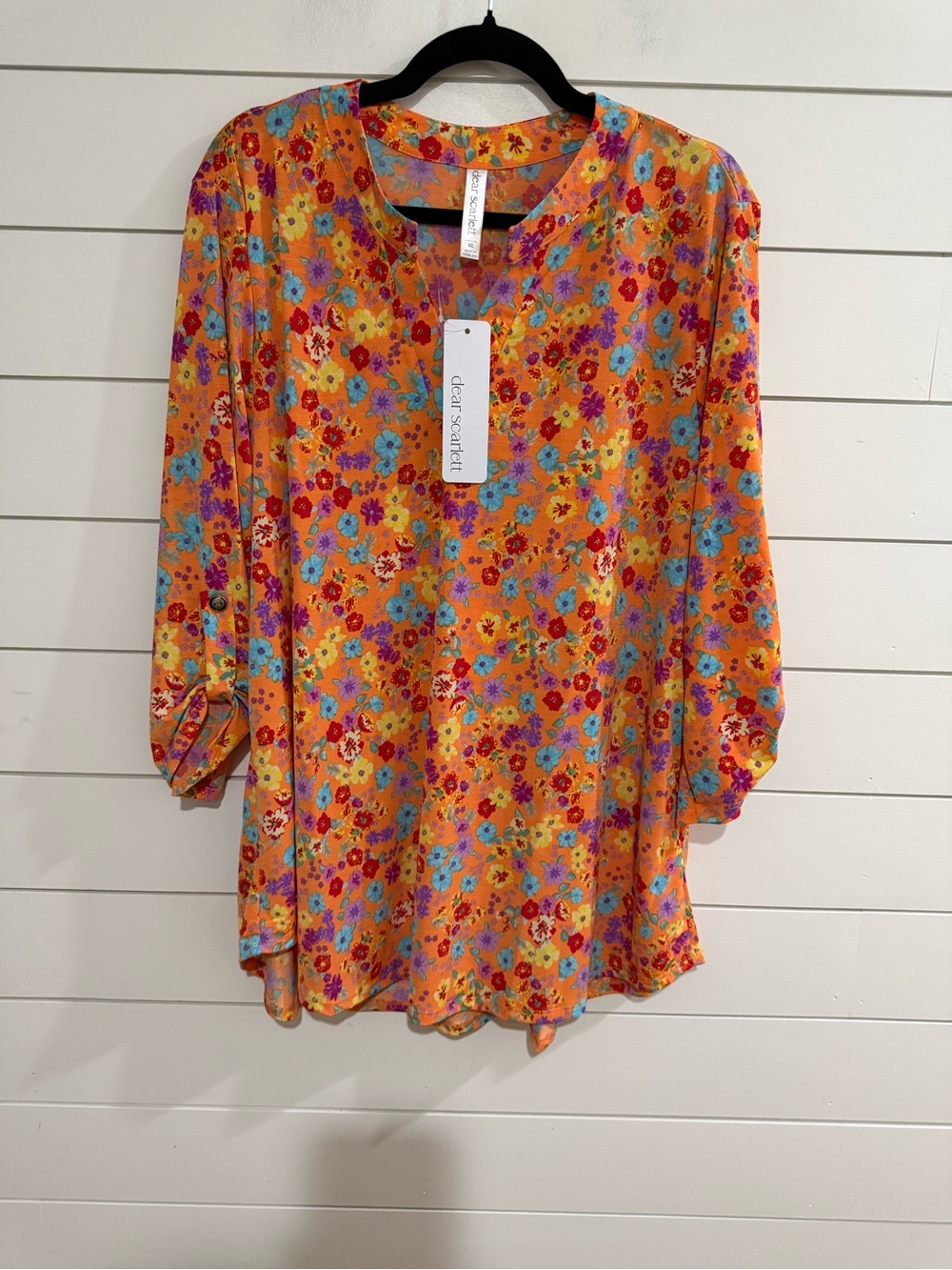 Dear Scarlett Orange Floral Tunic with Red, Blue and Purple Accents
